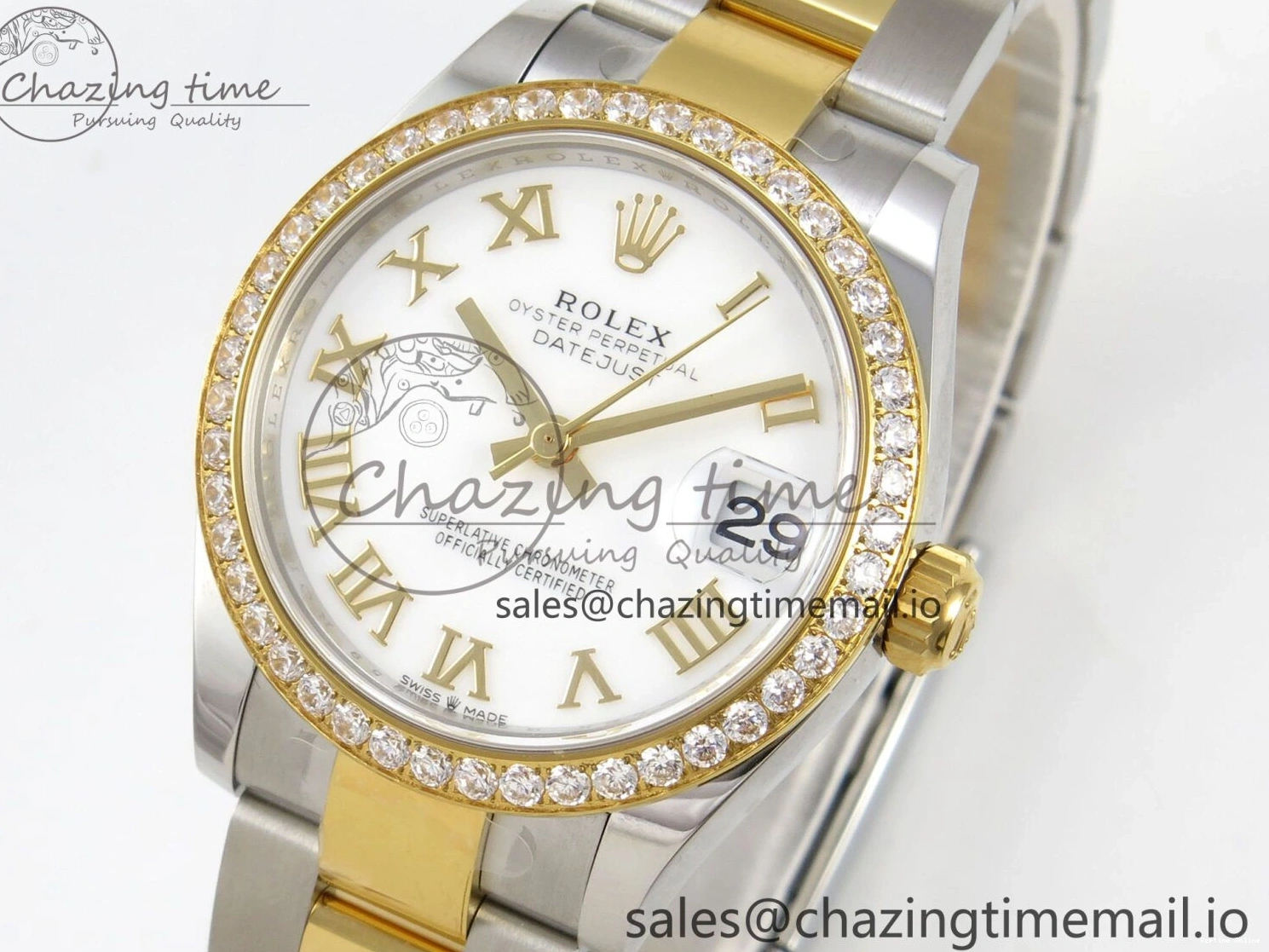 0401 DateJust 31 278383RBR THBF 1:1 Best Edition 904L Steel White Roman Dial Diamonds Bezel on SS YG Oyster Bracelet HZ Cal. Minimalist 44